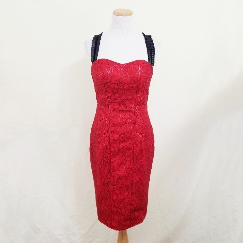 Theia Sequin dress bright red mini bodycon modded cocktail Formal Women's size 4